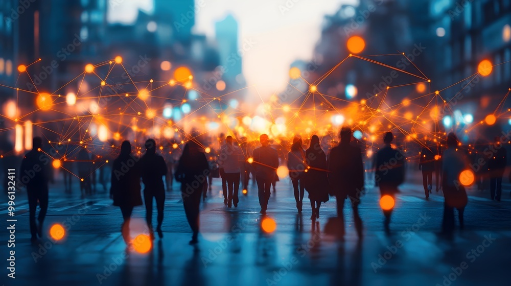 Group of People Connected by Glowing Connections Group of People Connected by Glowing Connections