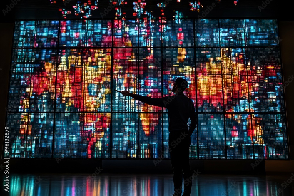 A person standing in front of a large map pointing decisively symbolizing strategic planning and execution. A person standing in front of a large map pointing decisively symbolizing strategic planning and execution.