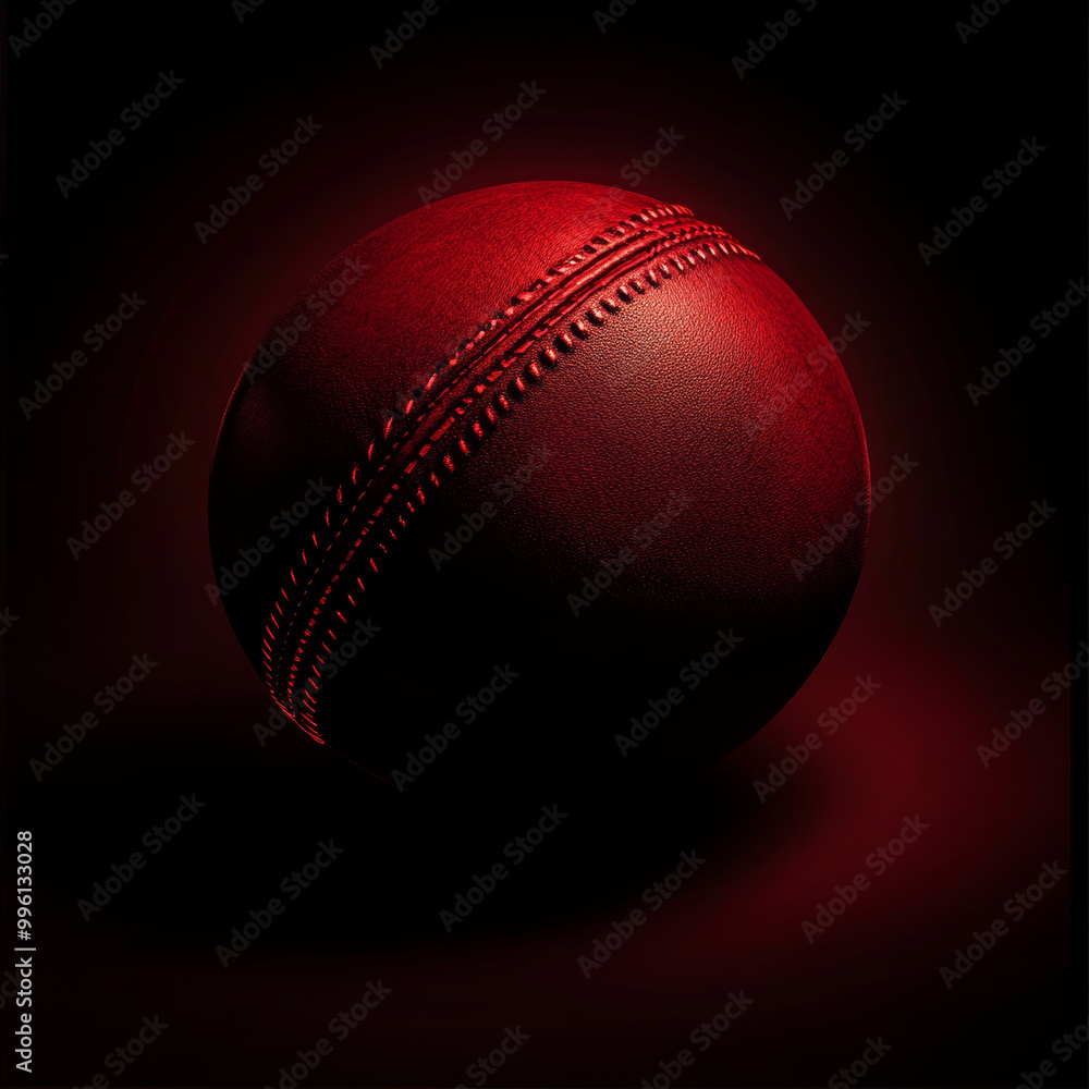 red leather cricket ball shines against dark background, showcasing its intricate stitching and smooth surface. vibrant color and texture evoke sense of excitement and anticipation for game red leather cricket ball shines against dark background, showcasing its intricate stitching and smooth surface. vibrant color and texture evoke sense of excitement and anticipation for game