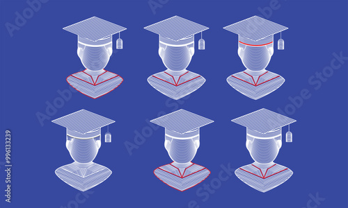 White line Graduate and graduation cap icon isolated on black background. 