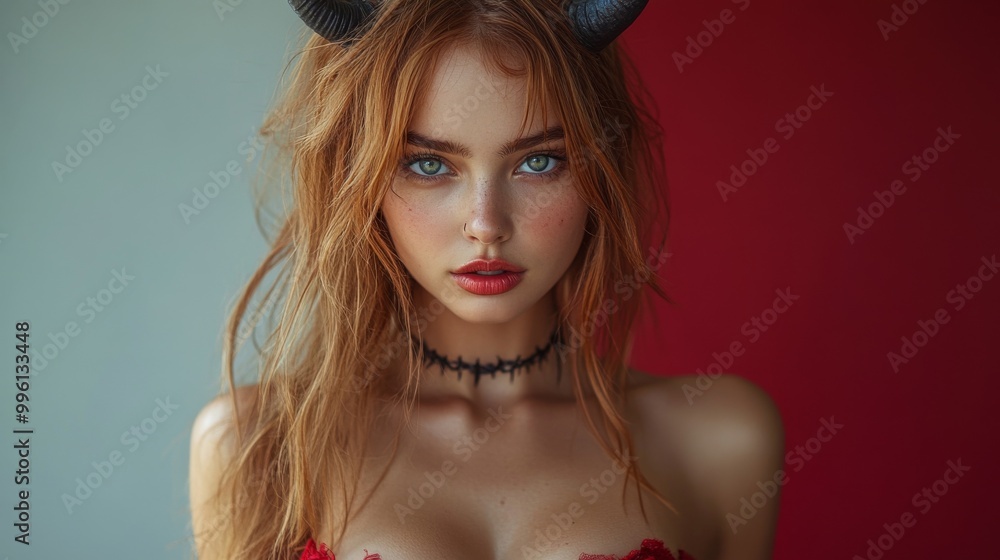 Dark Fantasy Demon Cosplay with Horns and Gothic Aesthetic in Red and Black Dark Fantasy Demon Cosplay with Horns and Gothic Aesthetic in Red and Black