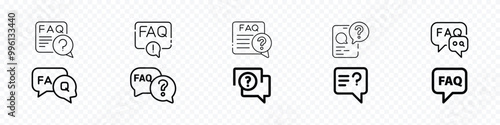  faq line icon., FAQ icon vector logo set, Set of faq icon collection for help, ask, discussion, speech, Question mark icon, Comment question icons set.
