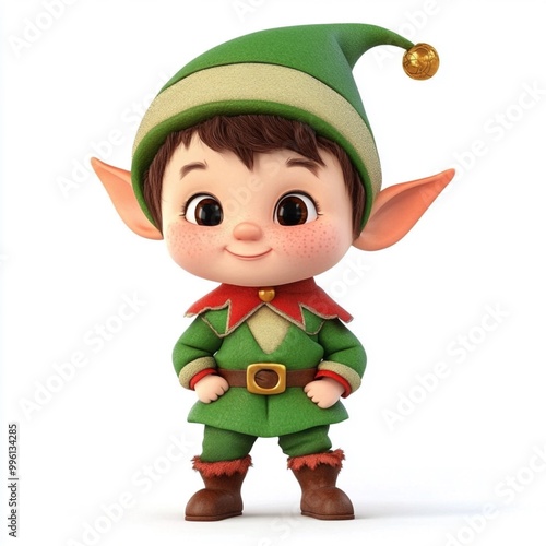 3D Cartoon Cute Funny Elf Isolated on White Background