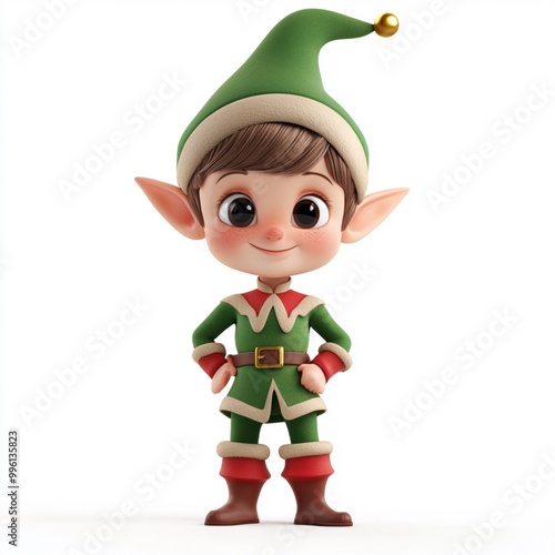 3D Cartoon Cute Funny Elf Isolated on White Background
