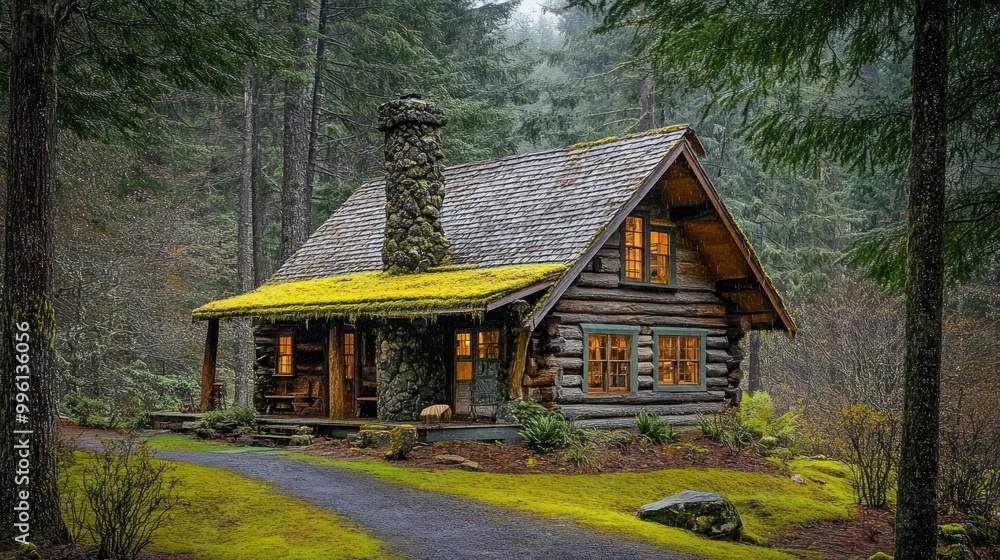 Moss-Covered Cabin in a Lush Forest Moss-Covered Cabin in a Lush Forest