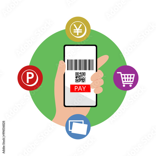 スマホでキャッシュレス決済をするイメージイラスト