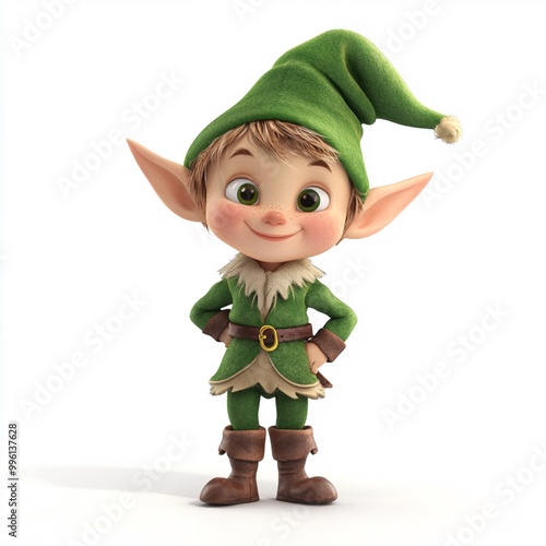 3D Cartoon Cute Funny Elf Isolated on White Background