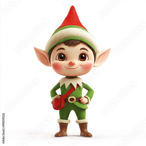 3D Cartoon Cute Funny Elf Isolated on White Background