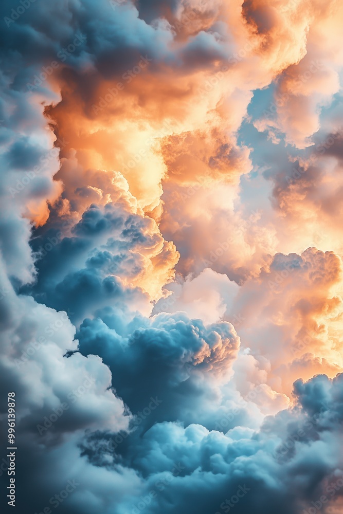 The sky is filled with fluffy clouds, and the sun is shining through them The sky is filled with fluffy clouds, and the sun is shining through them