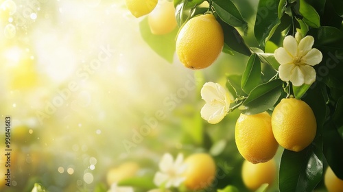 Summer background. Garden of lemons