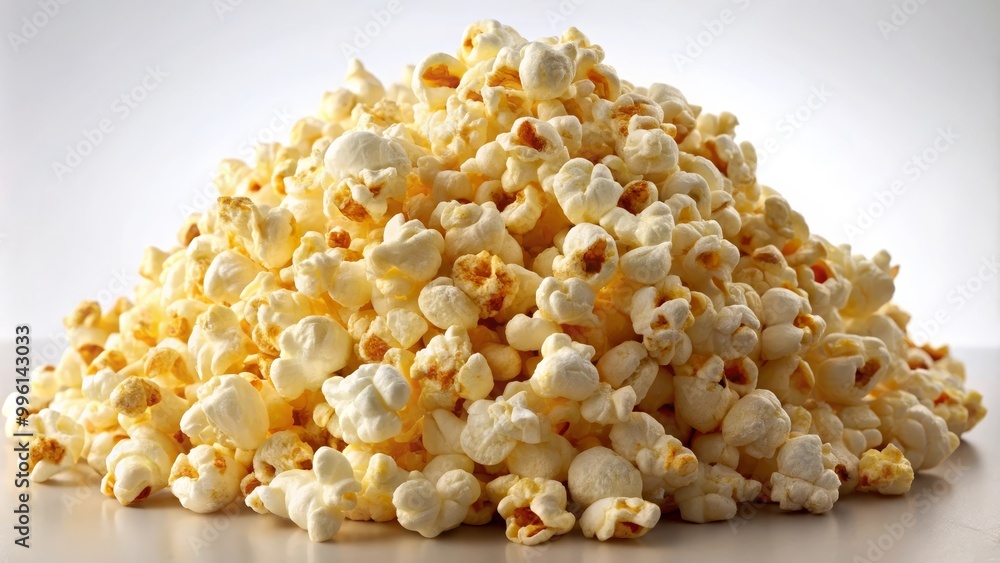 Mountain of delicious and buttery popcorn is overflowing on a table, creating the perfect snack for a movie night Mountain of delicious and buttery popcorn is overflowing on a table, creating the perfect snack for a movie night