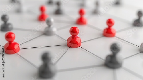 Interconnected Red and Gray Avatars on White Background, a vibrant depiction of a dynamic abstract social web illustrating relationships and connections in a digital landscape