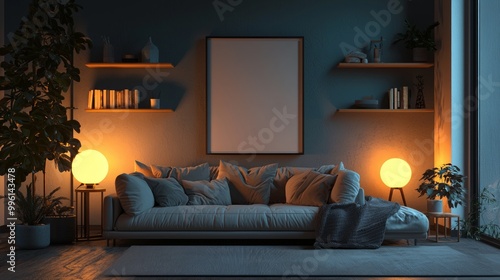 Obraz na płótnie Cozy living room interior with warm lighting and modern decor w salonie