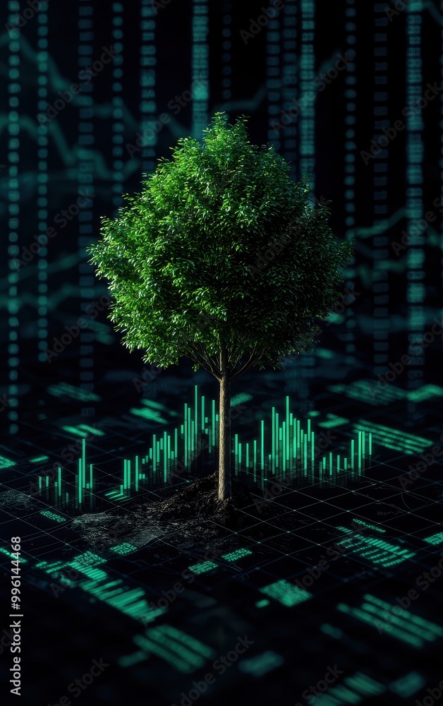 A vibrant tree stands on a digital backdrop, symbolizing growth and innovation in technology and nature. A vibrant tree stands on a digital backdrop, symbolizing growth and innovation in technology and nature.