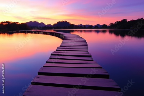 A bridge over a body of water with a beautiful sunset in the background