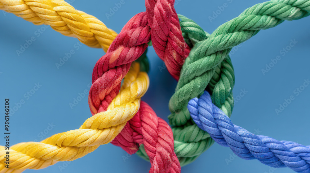 Diverse Team Unity, A vibrant illustration of teamwork and support, showcasing a braided rope symbolizing strength in diversity and the power of collaboration and partnership. Diverse Team Unity, A vibrant illustration of teamwork and support, showcasing a braided rope symbolizing strength in diversity and the power of collaboration and partnership.