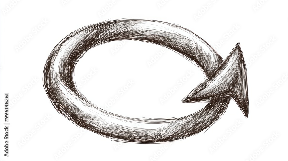 A hand-drawn sketch of an arrow bending around in a loop, symbolizing cycles or return, isolated on white A hand-drawn sketch of an arrow bending around in a loop, symbolizing cycles or return, isolated on white