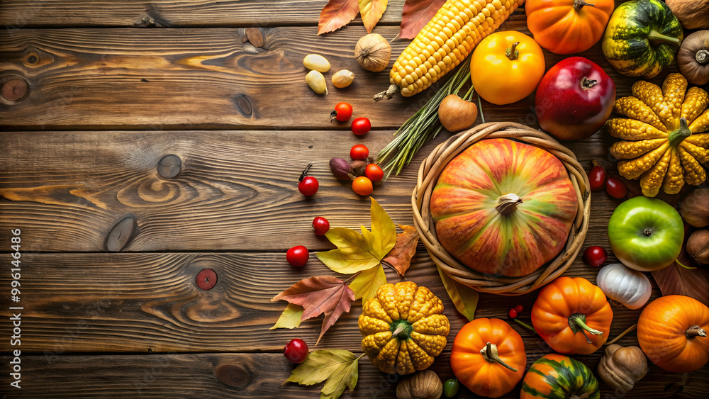Assortment of autumn produce on a natural wooden surface with healthy ingredients , autumn, produce, wooden surface Assortment of autumn produce on a natural wooden surface with healthy ingredients , autumn, produce, wooden surface