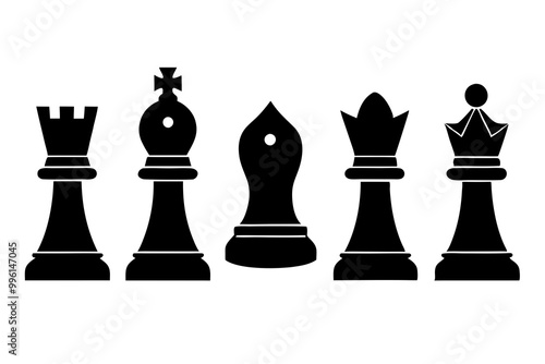 Set of chess pawn pieces vector silhouette illustration black isolated on white