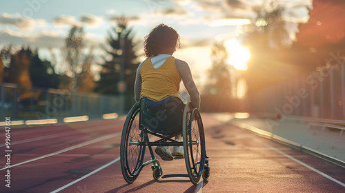 Wheelchair athletics disabled female athlete in racing chair in race athletes at a wheelchair race Generated Ai
 photo