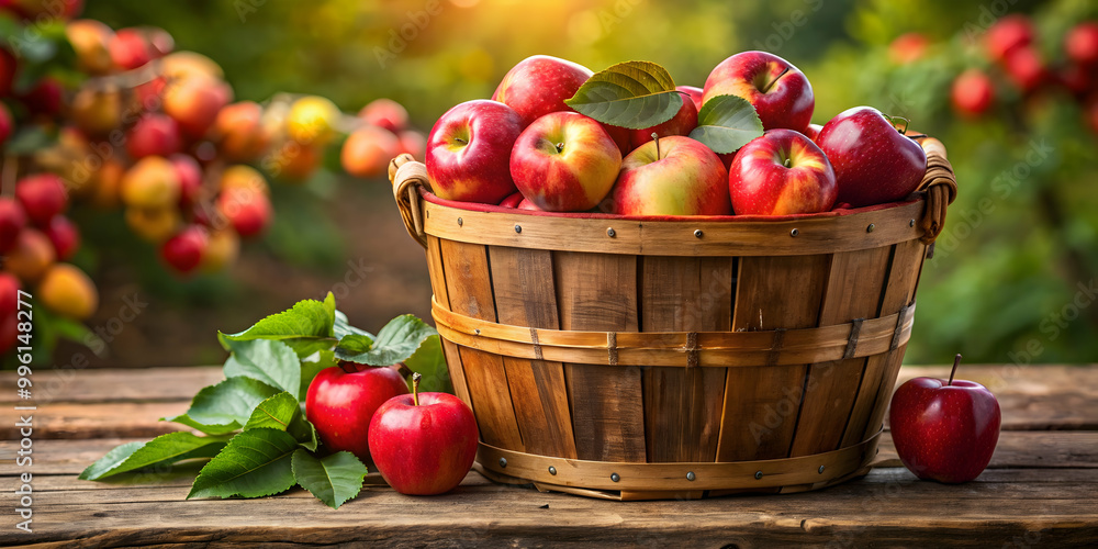 Rustic red apple basket overflowing with farm fresh bounty , farm, fresh, bounty, rustic, red, apple, basket, harvest, organic Rustic red apple basket overflowing with farm fresh bounty , farm, fresh, bounty, rustic, red, apple, basket, harvest, organic