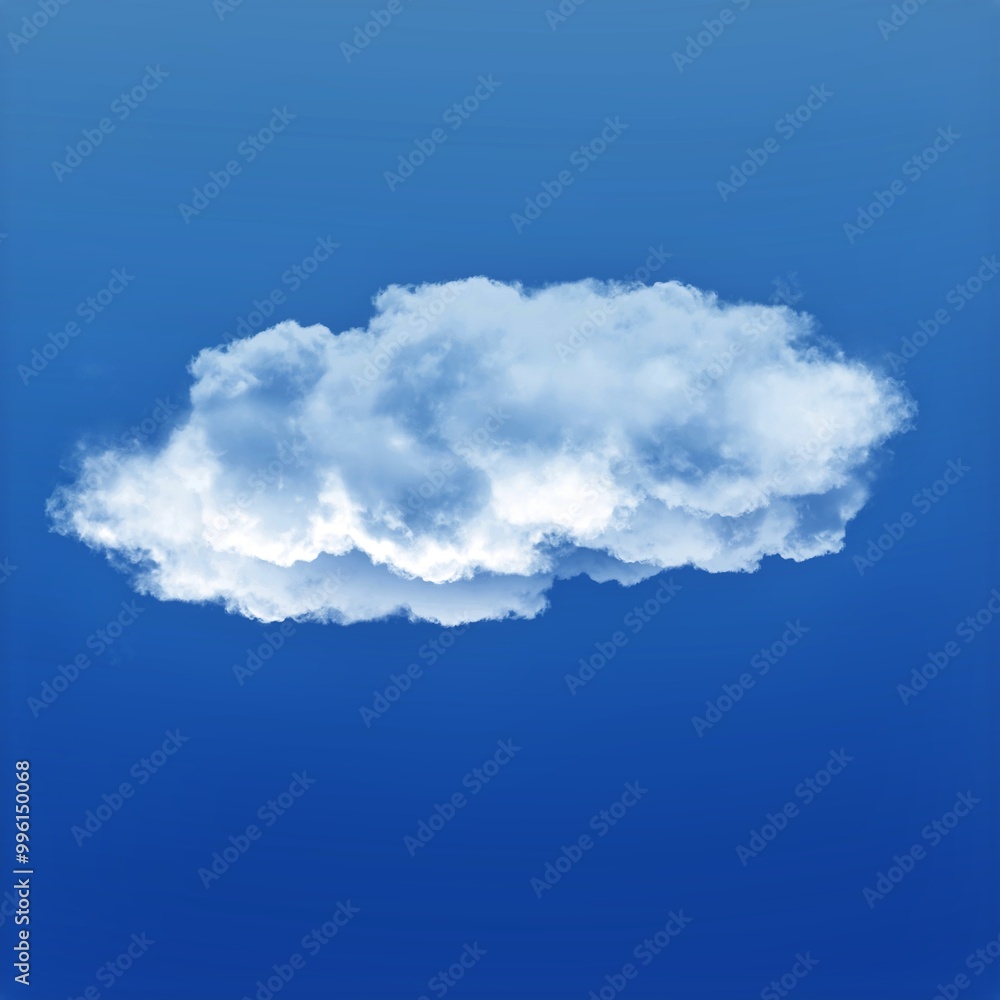 White cumulus cloud shape over blue sky background, single cloud illustration White cumulus cloud shape over blue sky background, single cloud illustration