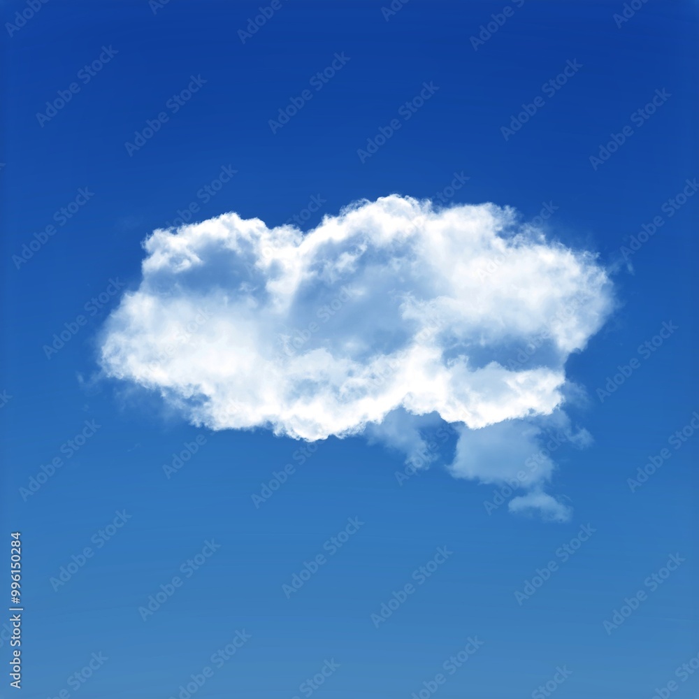 White cumulus cloud shape over blue sky background, single cloud illustration White cumulus cloud shape over blue sky background, single cloud illustration