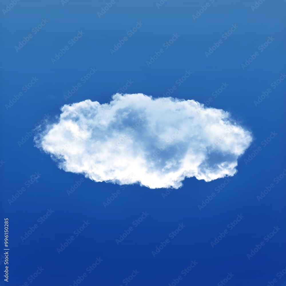 White cumulus cloud shape over blue sky background, single cloud illustration White cumulus cloud shape over blue sky background, single cloud illustration