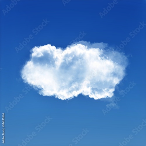 White cumulus cloud shape over blue sky background, single cloud illustration