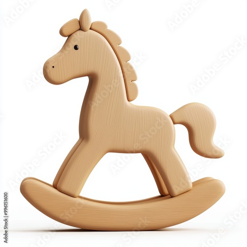 A finely detailed wooden rocking horse, placed in a cozy corner of a nursery isolated on white background.