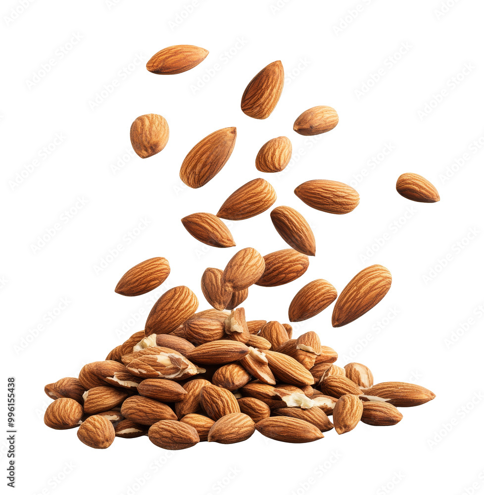 Fresh almonds in a vibrant cascade transparent Fresh almonds in a vibrant cascade transparent