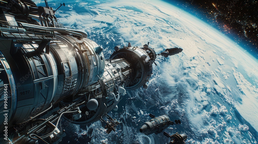 An artists impression of a space station orbiting the Earth An artists impression of a space station orbiting the Earth