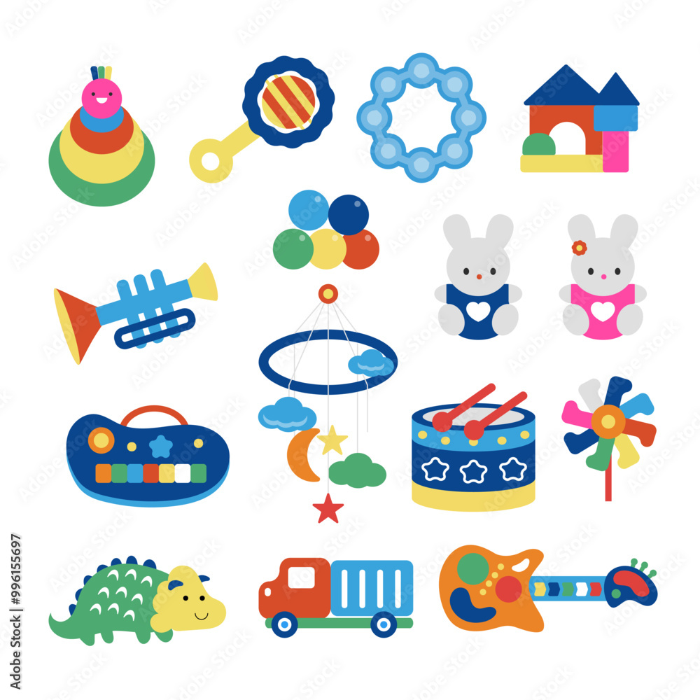 Fototapeta premium collection of vector colorful children's toy sets for Baby 