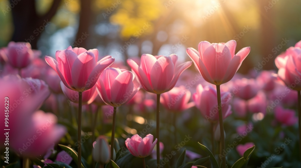 Tulip flower blooming in the garden with sunlight background. Tulip flower blooming in the garden with sunlight background.