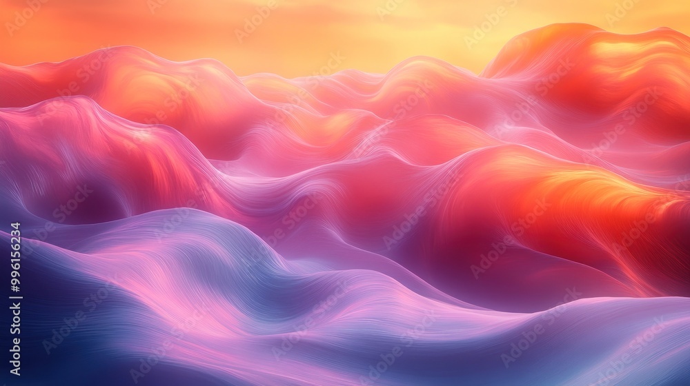 Vibrant waves ripple on the horizon, mirroring a stunning sunset glow Vibrant waves ripple on the horizon, mirroring a stunning sunset glow