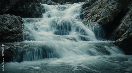Smooth Water Flowing Over Rocks in a Waterfall