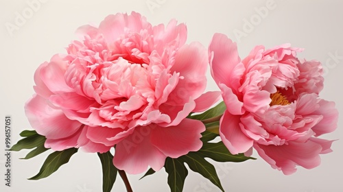 Pink peony flowers on white background. Shallow depth of field.