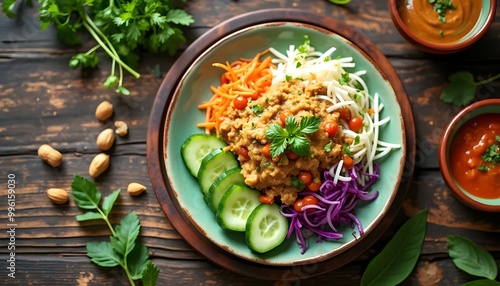 Karedok Raw Vegetable Salad with Creamy Peanut Sauce and Fresh Herbs (Indonesian Cuisine) photo