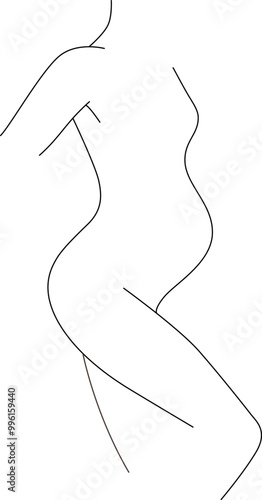 Pregnant woman, linear black and white elegant illustration, hand drawn line art, editable strokes