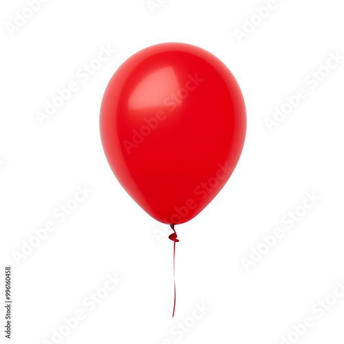 Red party balloon with red tag attached isolated on a transparent background 