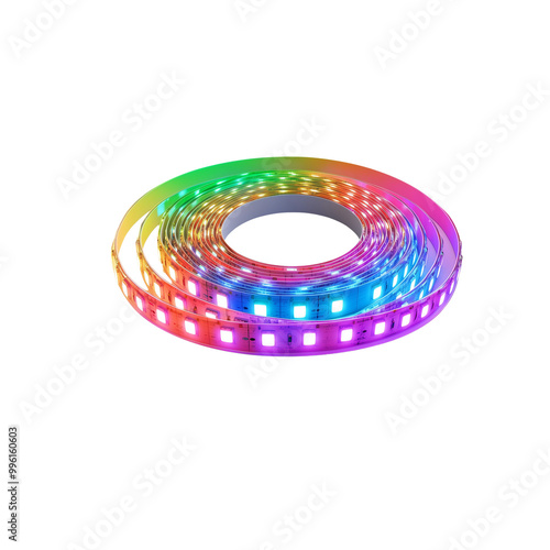 Led RGB glowing strips lights rolls isolated on transparent background.