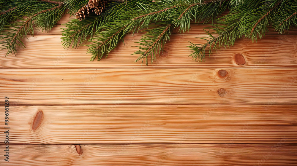 Spruce branches on a blush wood background