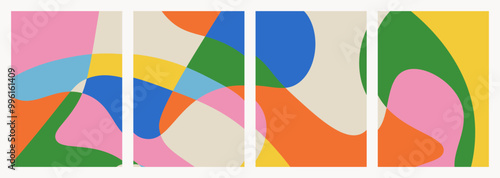 Collection of colorful poster background with hand drawn shapes. Abstract vertical backdrops set, fun cover template for social media