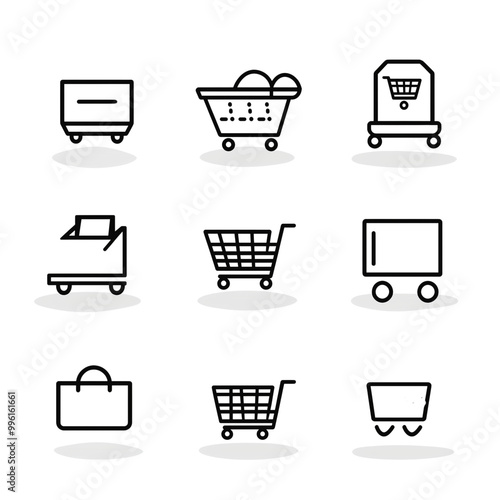 set of Shopping cart icon, Flat design style isolated on transparent background 