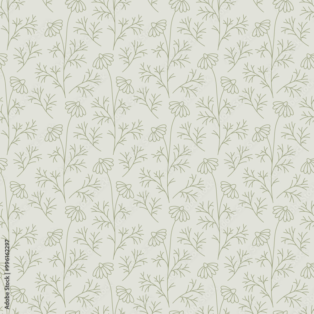 Pastel Green Chamomile floral background. Seamless vector pattern for design and fashion prints. Flowers pattern with small flowers on a light green background. Ditsy style. Pastel Green Chamomile floral background. Seamless vector pattern for design and fashion prints. Flowers pattern with small flowers on a light green background. Ditsy style.
