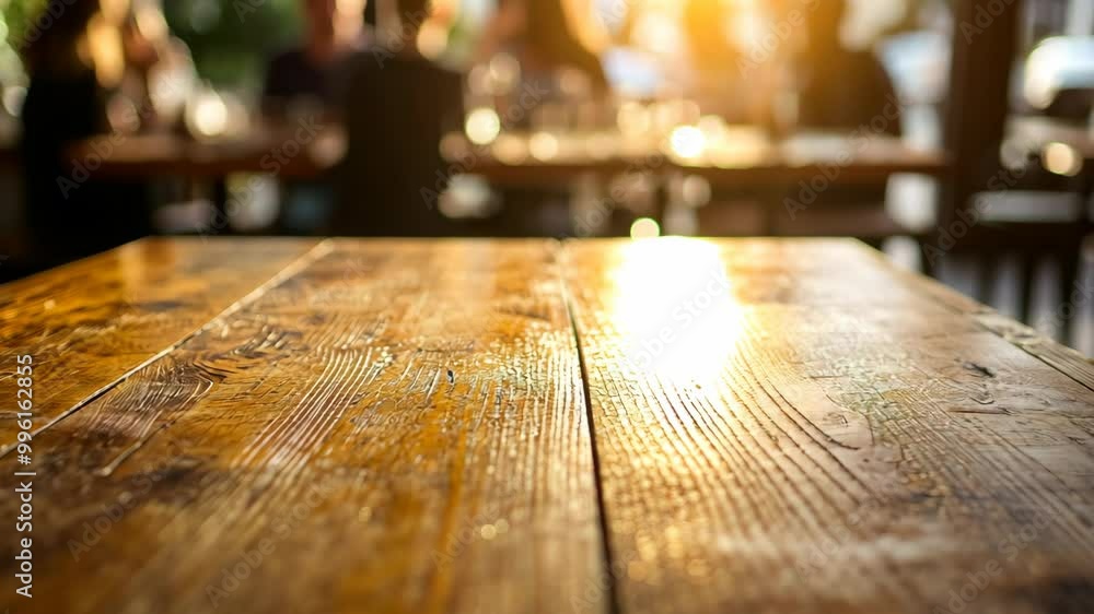 A wooden table with a warm, golden glow from the afternoon sun A wooden table with a warm, golden glow from the afternoon sun