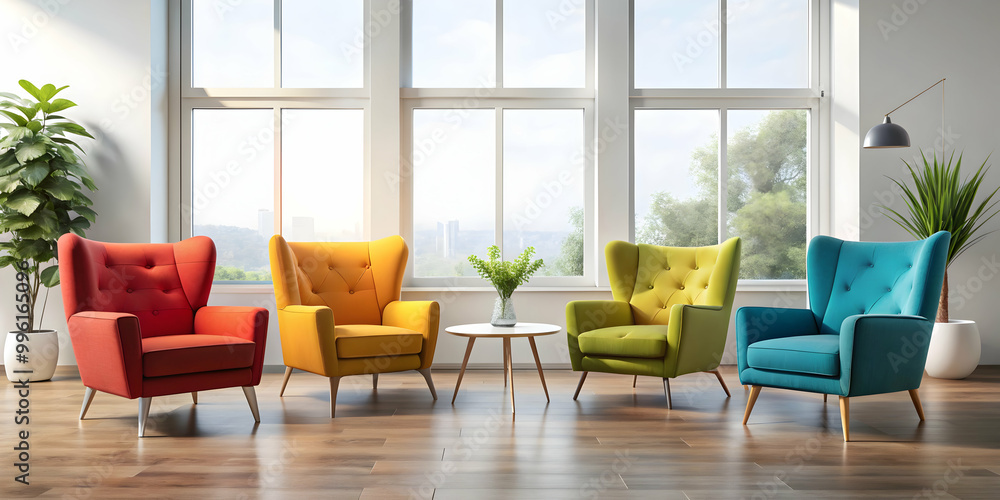 Bright armchairs in a modern interior setting , armchair, bright, interior design, decor, furniture, stylish, comfortable Bright armchairs in a modern interior setting , armchair, bright, interior design, decor, furniture, stylish, comfortable