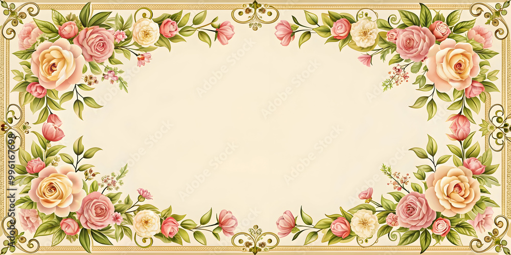 Naklejka premium Invitation template design with elegant floral border and space for personalized text, invitation, template, design, floral