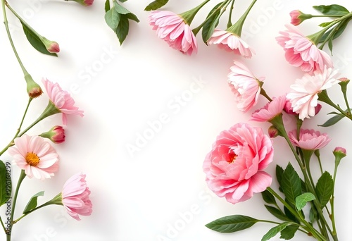 frame of flowers on a white background