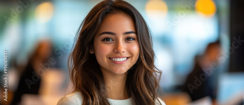 Project Coordinator, A female project coordinator poses confidently with paper files in an office setting. The blurred backdrop shows colleagues collaborating, emphasizing a